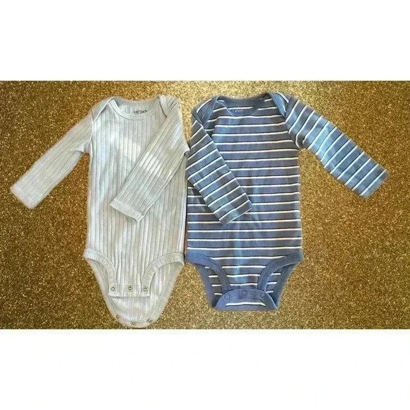 Lot Of 2. Baby Boy Bodysuit Carter's 3-6 Months Stripes Blue Grey (0172) - Picture 1 of 7